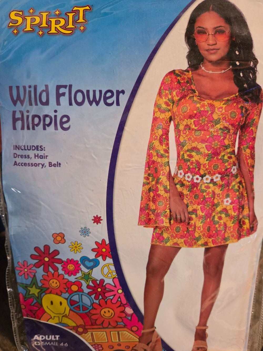Spirit Halloween Women's Wild Flower Hippie Costume Dress Small 4-6